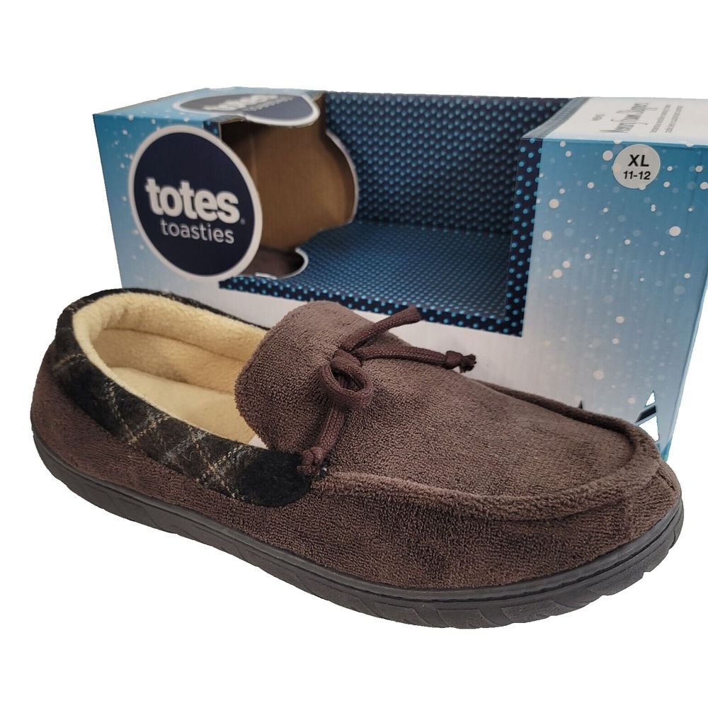 Totes‎ Loafer Slippers Mens XL 11-12 Faux Suede Slip On Chocolate Brown NEW